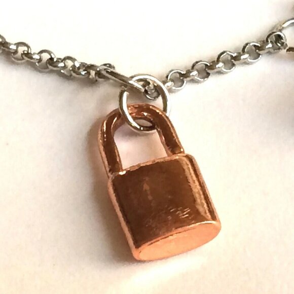 Heart Lock Key Crown Charm Bracelet Anklet 6-8" Love Queen Tri Color Gold Plated - Picture 3 of 12